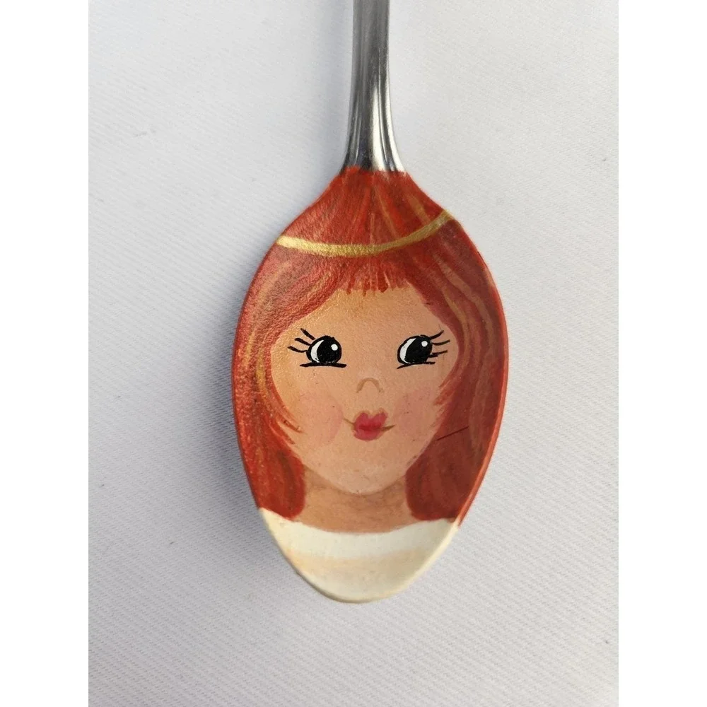 Hand Painted Teaspoon Decorative Metal Spoon Angel Redhead w/clip Artisan Decor